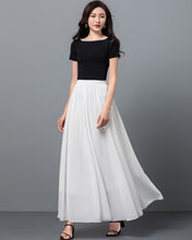 Load image into Gallery viewer, Women's maxi skirt, Elastic waist skirt, flare skirt, chiffon skirt, high waist skirt, long skirt, A-line skirt, white skirt A0012