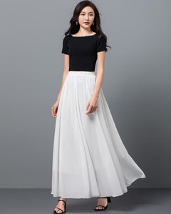 Women's maxi skirt, Elastic waist skirt, flare skirt, chiffon skirt, high waist skirt, long skirt, A-line skirt, white skirt A0012
