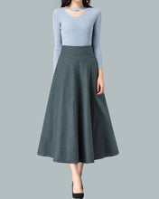 Load image into Gallery viewer, High waist skirt, Flare skirt, Winter skirt, Midi skirt, Wool skirt, dark gray skirt, long skirt, vintage skirt Q0026