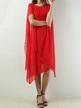 Load image into Gallery viewer, Women Crew neck dress/Short Sleeves Chiffon Dress/Casual Tunic dress/Maternity dress/Summer Dress/Customized Oversized Dress/Plus Size Clothing/black red Dress(Q1923) - lijingshop