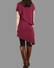 Load image into Gallery viewer, Women's crew neck Dress/modal cotton dress/short sleeves tunic top/blue tunic top/cotton asymmetric long t-shirt/Oversized Casual Customized T-shirt(Y1535S)