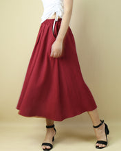 Load image into Gallery viewer, Elastic waist skirt, Midi linen skirt, Boho skirt with pockets, high waist skirt, flared skirt(Q1062)