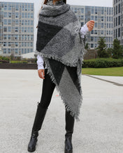 Load image into Gallery viewer, wool shawl, gray checked poncho, cashmere scarf, outdoor wrap, blanket shawl, oversized wrap(P1811) - lijingshop