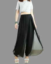 Load image into Gallery viewer, Womens Chiffon Skirt Pants/Elastic Waist Pants/Wide Leg trousers/High Waist Loose Trousers/Layered Flowy Pants/Black Pants(K1701)