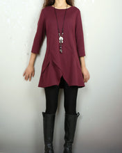 Load image into Gallery viewer, 3/4 sleeve cotton tunic top, Boho tunic tops, casual loose t-shirt, women's dark blue long tops(Y2008)