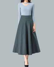 Load image into Gallery viewer, Wool skirt, midi skirt, Winter skirt, dark gray skirt, long skirt, vintage skirt, high waist skirt, flare skirt Q0026
