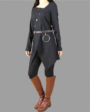 Load image into Gallery viewer, Linen Shirt for Women/Black Button Down Shirt/Asymmetric Blouse/ Plus Size shirt/Oversized Shirt/Collared Shirt(Y1710)