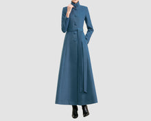 Load image into Gallery viewer, Wool coat women, Cashmere winter coat, long jacket, High collar coat , coat dress, blue wool long coat, warm coat, plus size coat Y006
