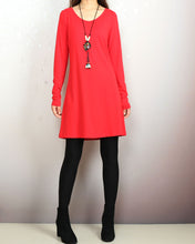 Load image into Gallery viewer, Long sleeve tunic tops, Boho tunic tops, Cotton tunic dress set, V-neck cotton dress, cotton t-shirts, 2 pieces dress, mini dress(Q2129)