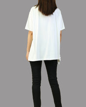 Load image into Gallery viewer, Oversize cotton top, Short sleeve cotton t-shirt, white summer T shirt, Asymmetrical tops(Y1075)