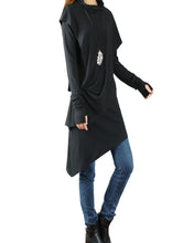 Load image into Gallery viewer, Rib Knit Dress/High Neck Dress/Thumb hole Sleeves t-shirt/Womens Tunic Dress/Cotton Asymmetric T-shirt/Long Sleeve Tunic Top/Oversized Shirt/Casual T-shirt Customized(Y1535S) - lijingshop