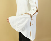 Load image into Gallery viewer, Women's Bell Sleeves Shirt Dress/Cotton Linen blouse/long sleeve shirt(Y20171a)