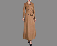 Load image into Gallery viewer, Wool coat women, winter coat, long jacket, double breasted jacket, coat dress, Camel wool long coat, warm coat, plus size coat Y027