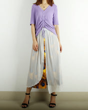 Load image into Gallery viewer, Women's Cotton and Chiffon skirt/Sari Maxi Skirt/peacock feather printed skirt/long skirt/elastic waist skirt(Q1106)