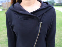 Load image into Gallery viewer, Black Hooded Jacket with Zipper/Women Jacket/Cotton Fleece Cardigan/Hood Fleece Coat(Y3119) - lijingshop