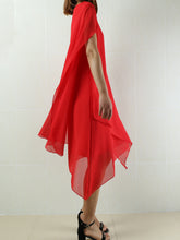 Load image into Gallery viewer, Women Short Sleeves Chiffon Dress/Crew neck dress/Casual Tunic dress/Maternity dress/Summer Dress/Customized Oversized Dress/Plus Size Clothing/black red Dress(Q1923) - lijingshop