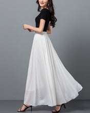 Load image into Gallery viewer, Women's maxi skirt, Elastic waist skirt, flare skirt, chiffon skirt, high waist skirt, long skirt, A-line skirt, white skirt A0012