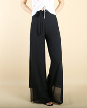Load image into Gallery viewer, Women's elastic waist pants, chiffon pants,straight leg trousers, high waist trousers, layered flowy pants, black wine red pants(K1711)