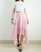 Load image into Gallery viewer, Women's chiffon skirt, asymmetrical skirt, elastic waist skirt, customized summer skirt(Q1004)