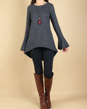 Load image into Gallery viewer, women's bottom t-shirt/bell sleeves tunic top/plus size top/oversized tunic dress/casual customized tunic top/green sweater dress (Y1701gt)