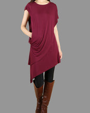 Load image into Gallery viewer, Women's crew neck Dress/modal cotton dress/short sleeves tunic top/blue tunic top/cotton asymmetric long t-shirt/Oversized Casual Customized T-shirt(Y1535S)