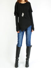 Load image into Gallery viewer, Women's asymmetrical layered cotton top/oversized casual t-shirt/customized clothing/long sleeve tops(Y1217) - lijingshop