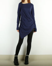Load image into Gallery viewer, Tunic tops for women, cotton tunic dress, long sleeve t-shirt, long top, dark blue cotton top(Y1041)
