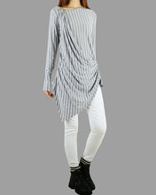 Load image into Gallery viewer, Stripe Top/Women Asymmetrical Cotton Top/Long Sleeve Tunic Dress/Plus Size Shirt/Oversized t-shirt/Tunic Top for Leggings(Y1704)