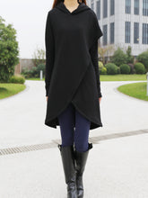 Load image into Gallery viewer, Women's asymmetrical thick cotton fleece hoodie/plus size jacket/oversized tunic dress/black tunic top/casual customized hoodie(Y3120) - lijingshop