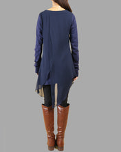 Load image into Gallery viewer, Womens Long Sleeve Top/Cotton and Chiffon Tunic Dress/Layered Cotton Top/Plus Size Tunic Top/Oversized T-shirt/Casual T-Shirt/Asymmetrical Dress(Y1702)