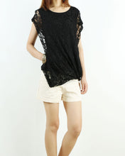 Load image into Gallery viewer, Womens lace modal t-shirt, short sleeve hoodie top, customized T-shirt, asymmetry clothing, Boho t-shirt, Sleeveless top(Y3118S)
