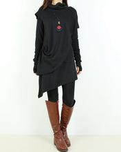Load image into Gallery viewer, Cotton dress/High Neck Dress/Thumb hole Sleeves tunic/Womens Tunic Dress/Cotton Asymmetric T-shirt/Long Sleeve Tunic Top/Oversized Shirt/Casual T-shirt Customized(Y1535)