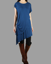 Load image into Gallery viewer, Women&#39;s crew neck Dress/modal cotton dress/short sleeves tunic top/blue tunic top/cotton asymmetric long t-shirt/Oversized Casual Customized T-shirt(Y1535S)
