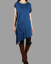 Load image into Gallery viewer, Women's crew neck Dress/modal cotton dress/short sleeves tunic top/blue tunic top/cotton asymmetric long t-shirt/Oversized Casual Customized T-shirt(Y1535S)