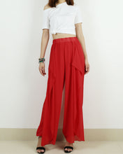 Load image into Gallery viewer, Red Elastic Waist Pants/Womens Chiffon Skirt Pants/Wide Leg trousers/High Waist Loose Trousers/Layered Flowy Pants/Black Pants(K1701)