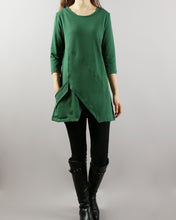 Load image into Gallery viewer, 3/4 sleeve cotton tunic top, Boho tunic tops, casual loose t-shirt, women's dark blue long tops(Y2008)