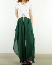 Load image into Gallery viewer, Womens Wide Leg trousers/Chiffon Skirt Pants/Elastic Waist Pants/High Waist Loose Trousers/Layered Flowy Pants/Black Pants(K1701)