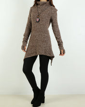 Load image into Gallery viewer, pullover sweater dress/Asymmetrical knit sweater/cowl neck sweater/oversized knit top/customized tunic dress/plus size sweatshirt/casual jumper (Y1853)