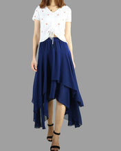 Load image into Gallery viewer, Women's chiffon skirt, asymmetrical skirt, elastic waist skirt, customized summer skirt(Q1004)