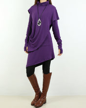 Load image into Gallery viewer, Cotton Tunic dress/Thumb hole Sleeves tunic dress/High Neck Dress/Womens Tunic Dress/Cotton Asymmetric T-shirt/Long Sleeve Tunic Top/Oversized Shirt/Casual T-shirt Customized(Y1535)