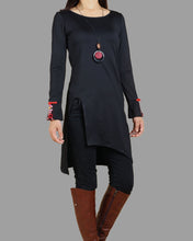 Load image into Gallery viewer, Women's Long Sleeve t-shirt/Asymmetrical Cotton tunic dress/black tunic Top/embroidered dress(Y1508)