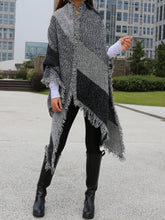 Load image into Gallery viewer, gray checked poncho, outdoor wrap, wool shawl, cashmere scarf, blanket shawl, oversized wrap(P1811) - lijingshop