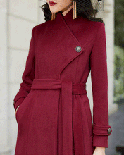 Load image into Gallery viewer, Women wool coat, winter coat, long jacket, jacket with belt, coat dress, long designer coat, warm coat, plus size coat Y0022