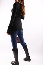 Load image into Gallery viewer, V-neck top, bottoming Cotton t-Shirt, Women's Long Long Sleeves top, Black shirt, form fitting top(Y1117) - lijingshop