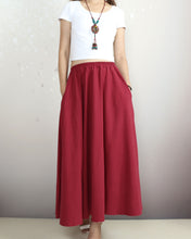 Load image into Gallery viewer, Flared skirt, Linen skirt, Elastic waist skirt, Boho skirt with pockets, high waist skirt(Q1065)