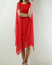 Load image into Gallery viewer, Women Short Sleeves Chiffon Dress/Crew neck dress/Casual Tunic dress/Maternity dress/Summer Dress/Customized Oversized Dress/Plus Size Clothing/black red Dress(Q1923) - lijingshop