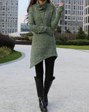 Load image into Gallery viewer, women pullover sweater dress/Asymmetrical knit sweater/cowl neck sweater/oversized knit top/customized tunic dress/plus size sweatshirt/casual jumper (Y1853) - lijingshop