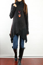 Load image into Gallery viewer, Women's asymmetrical woolen pullover sweater/black tunic dress/oversized casual customized plus size tunic top/maternity dress(Y1999) - lijingshop