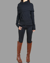 Load image into Gallery viewer, Women's Poncho top/Asymmetrical Knit Top/black top/Oversized t-shirt/casual top/customized top( Y3125)