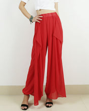 Load image into Gallery viewer, Red Elastic Waist Pants/Womens Chiffon Skirt Pants/Wide Leg trousers/High Waist Loose Trousers/Layered Flowy Pants/Black Pants(K1701)